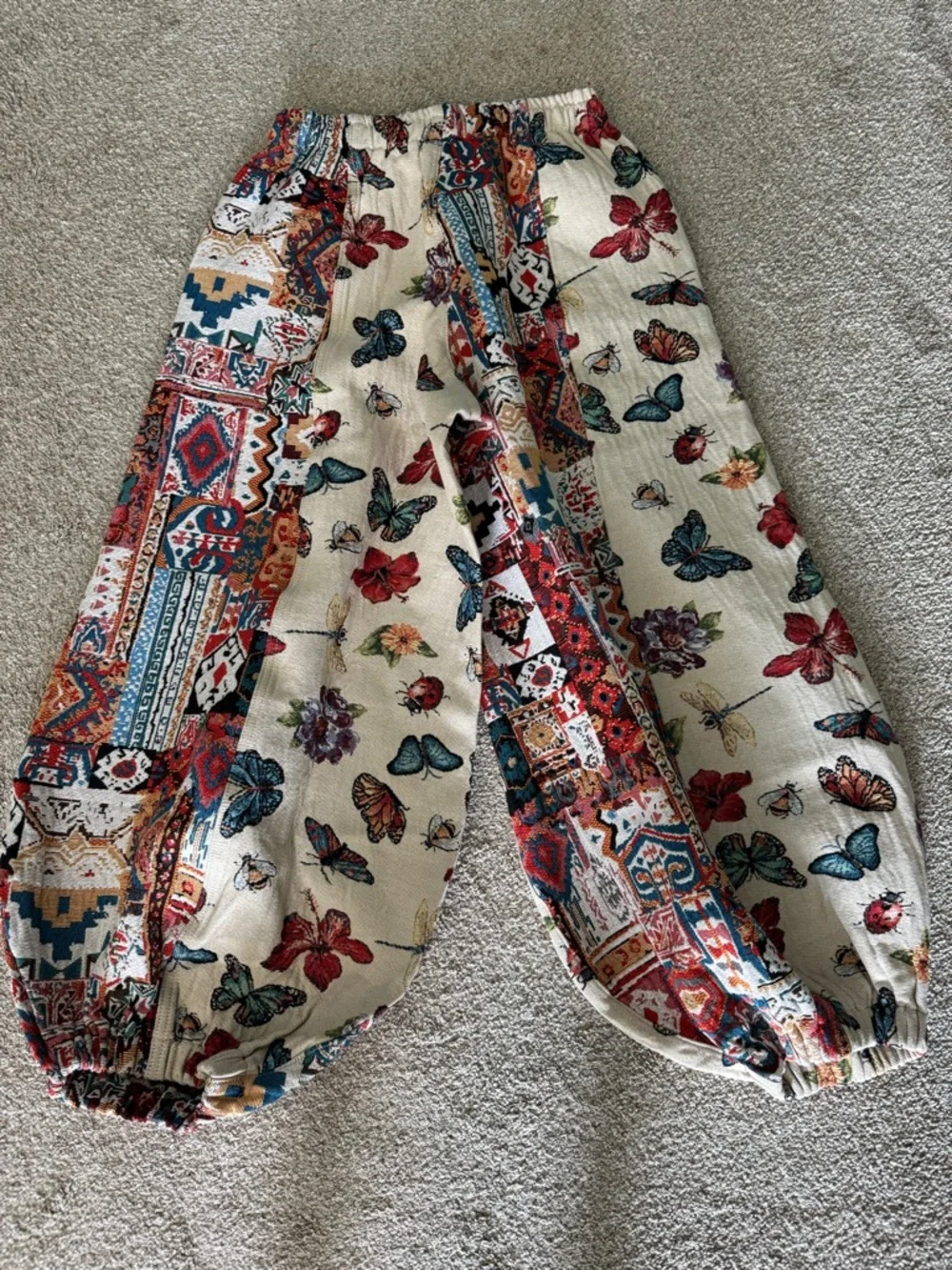 POL Cream Harem Pants with Multicolor Butterfly Print - Picture 2 of 8